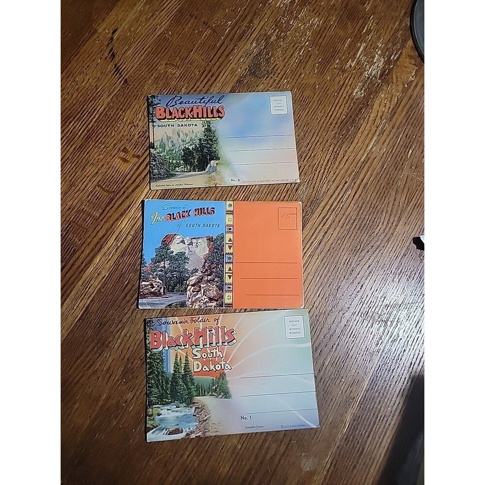 LOT - 3 VINTAGE FOLDOUT Postcard Folders Black Hills SD South Dakota Souvenir